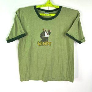 Vintage Wimpy 2003 T Shirt Adult Size L Green Ringer Graphic Tee